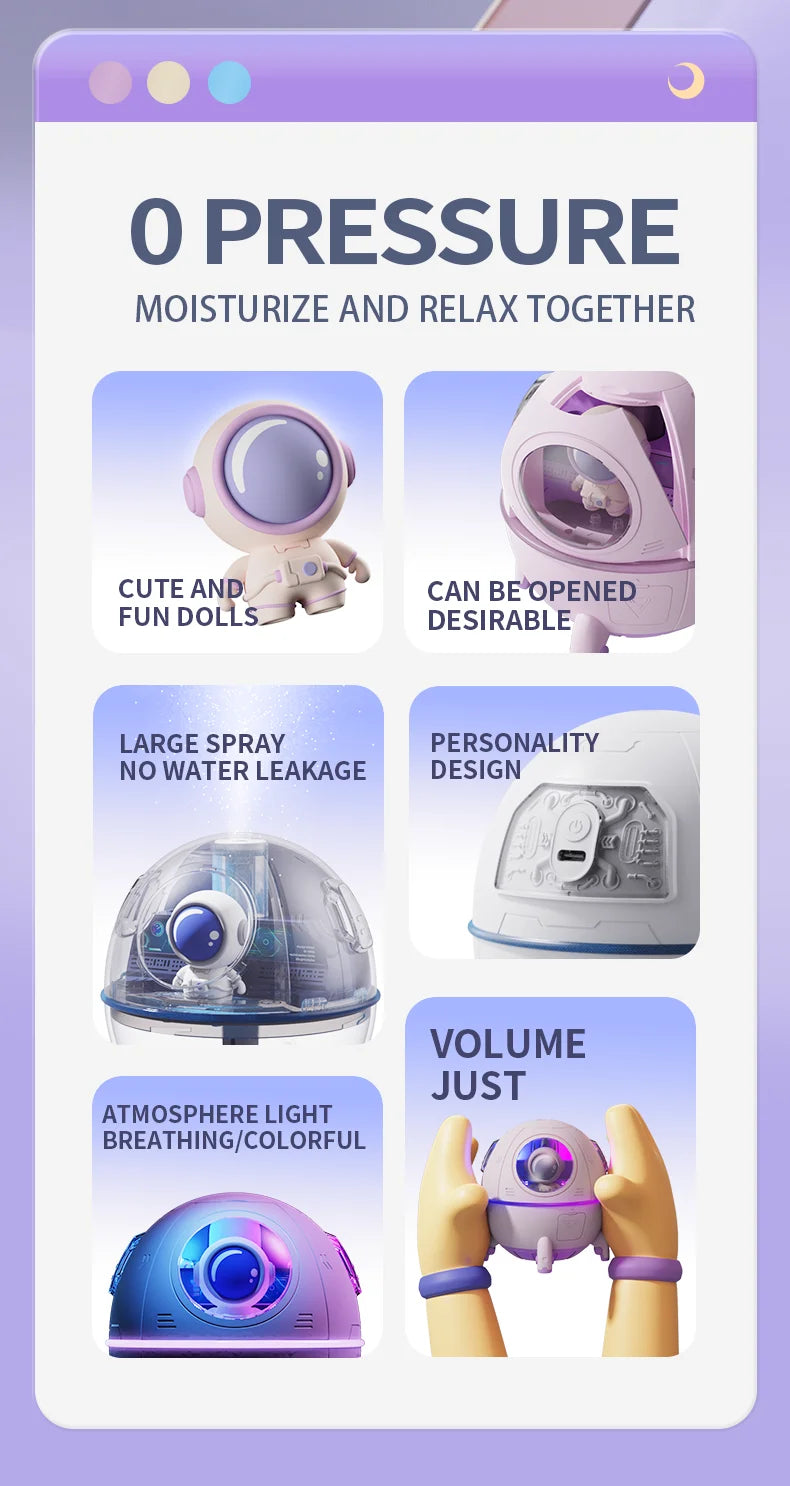 220mL Space Capsule Air Humidifier USB Plug in Rechargeable Mist Aromatherapy Water Diffuser 7 Colors Atmosphere Light
