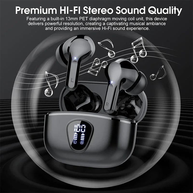 Wireless Earbuds  Headphones HiFi Stereo EarBuds with ENC Noise Cancelling Mic 48H LED Display IP7 Waterproof Earphones