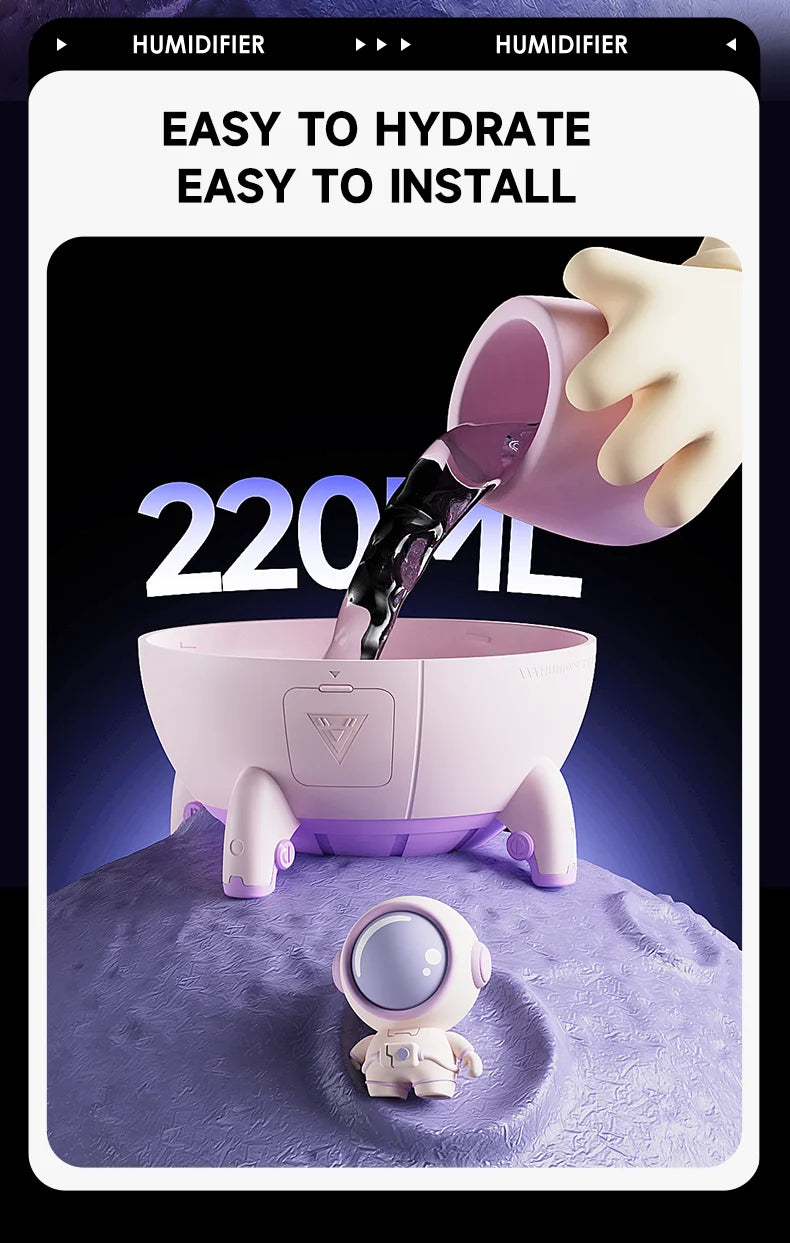 220mL Space Capsule Air Humidifier USB Plug in Rechargeable Mist Aromatherapy Water Diffuser 7 Colors Atmosphere Light