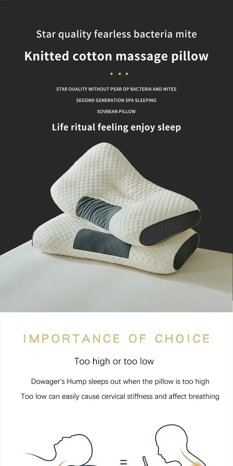 Cervical Orthopedic Neck Pillow Help Sleep And Protect The Pillow Neck Household Soybean Fiber SPA Massage Pillow For Sleeping