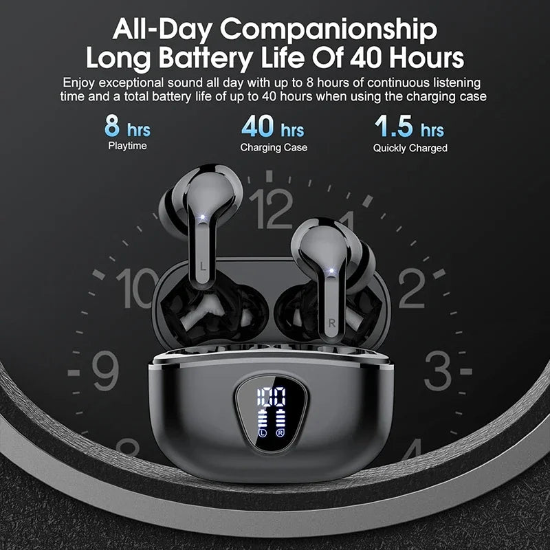 Wireless Earbuds  Headphones HiFi Stereo EarBuds with ENC Noise Cancelling Mic 48H LED Display IP7 Waterproof Earphones