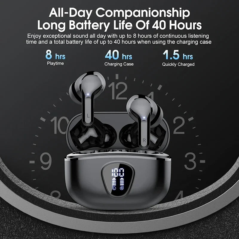 Wireless Earbuds  Headphones HiFi Stereo EarBuds with ENC Noise Cancelling Mic 48H LED Display IP7 Waterproof Earphones