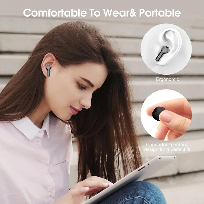 Wireless Earbuds  Headphones HiFi Stereo EarBuds with ENC Noise Cancelling Mic 48H LED Display IP7 Waterproof Earphones